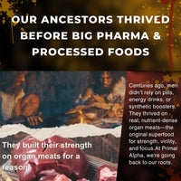 Ancestral nutrition concept showing men preparing organ meats, representing the traditional roots of beef organ supplements for men